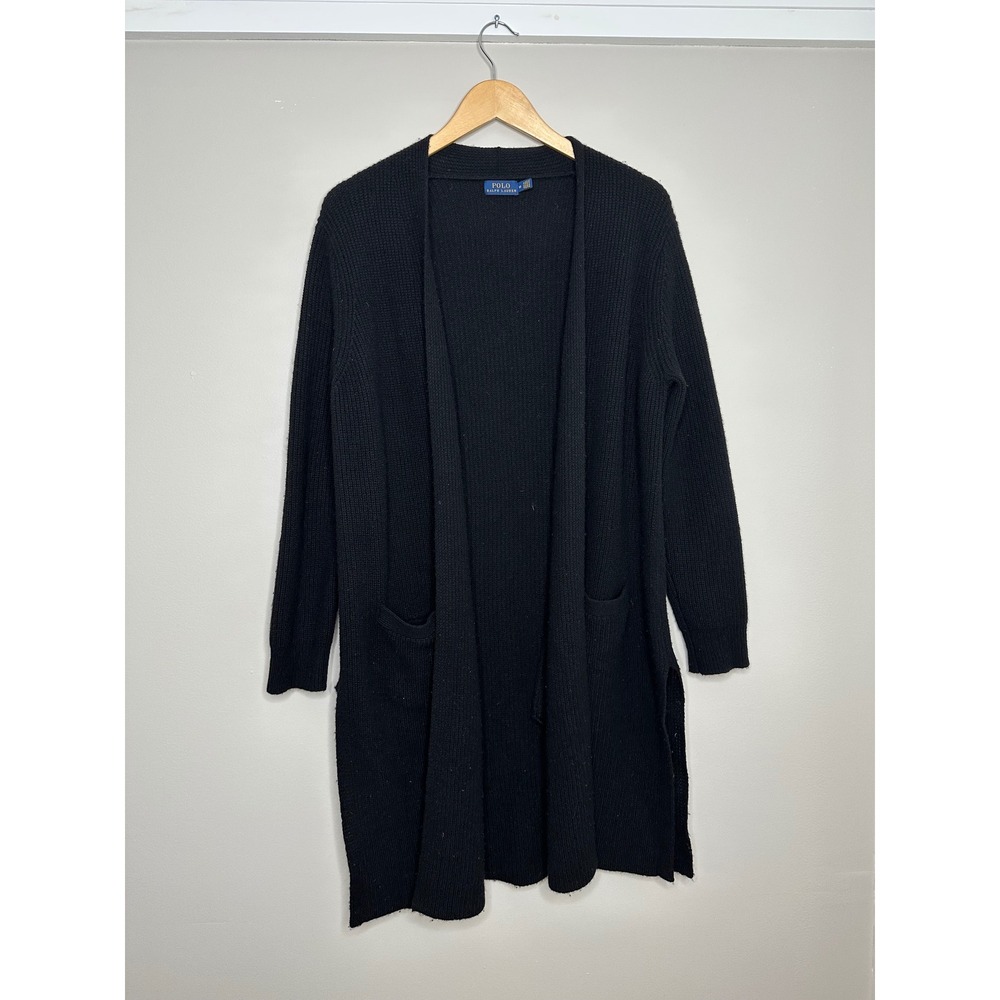 Polo Ralph Lauren Women's Black Knit Cashmere + Wool‎ Long Cardigan Sweater M
